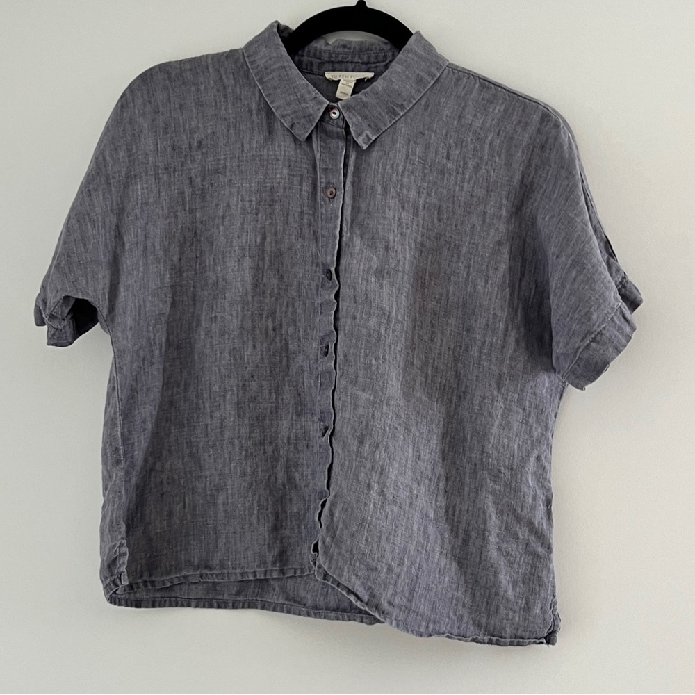 Eileen Fisher Washed Organic Linen Delave Short-Sleeve Shirt